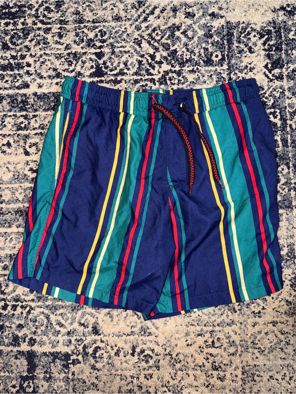 Men's Navy Multi-Stripe Swim Trunks